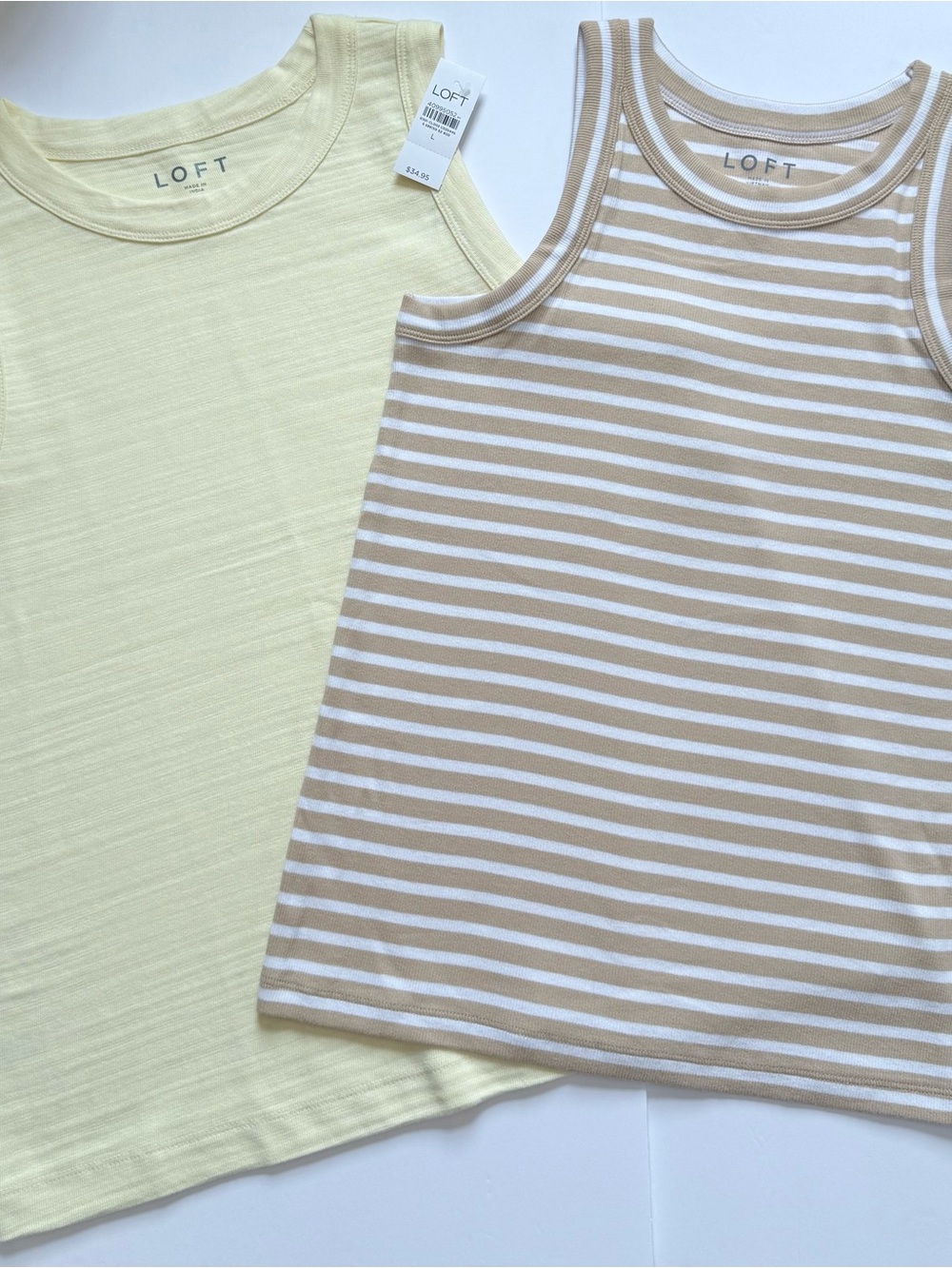 LOFT NWT Tank Top BUNDLE | Yellow & Beige Stripe | Size L | 2 Tops